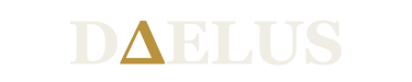 Daelus wordmark — DAELUS in serif type, with the second A rendered as a Δ in Brass