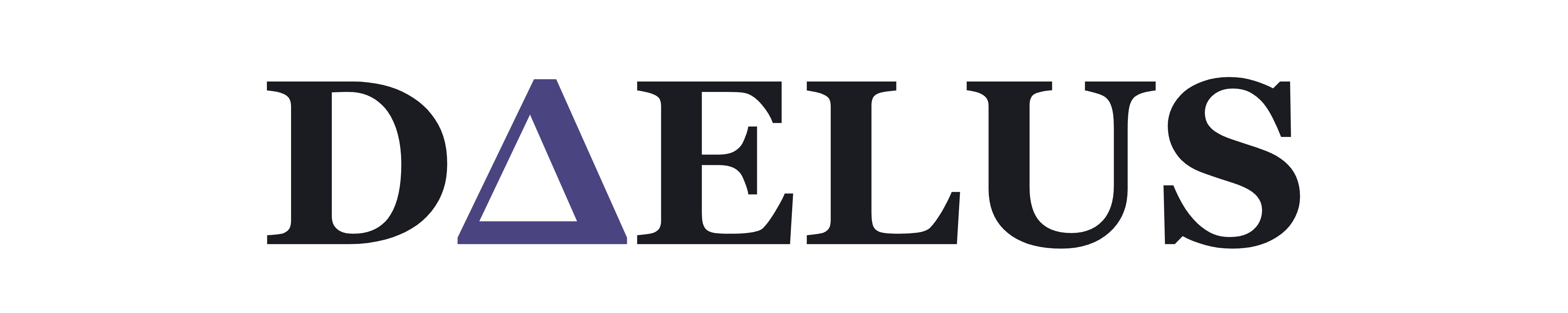 Daelus wordmark — DAELUS in serif type, with the second A rendered as a Δ in Tungsten Violet